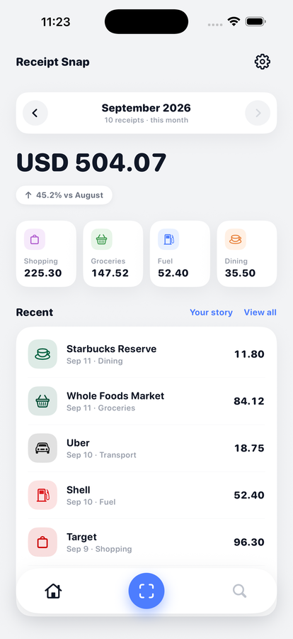 Receipt Snap home screen