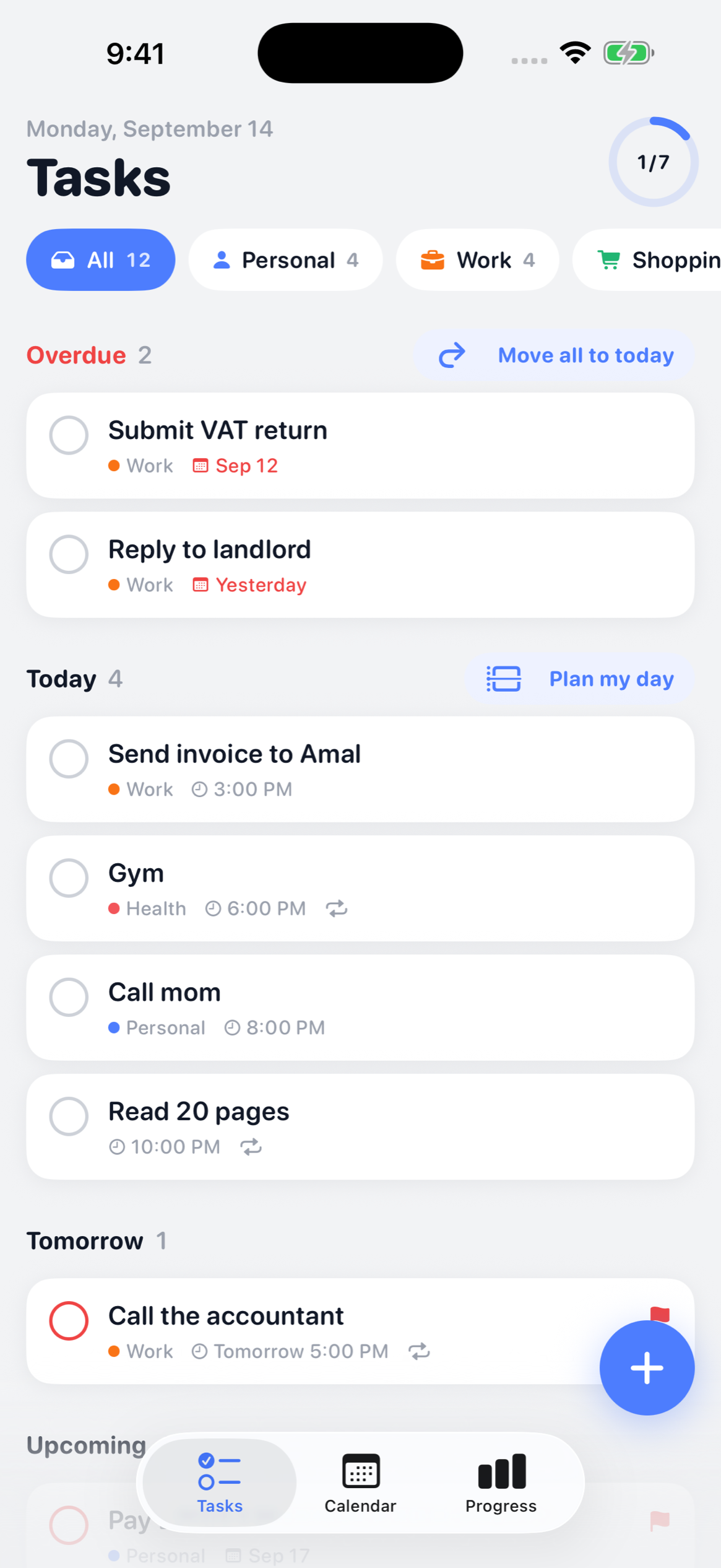 The ToDo Today screen